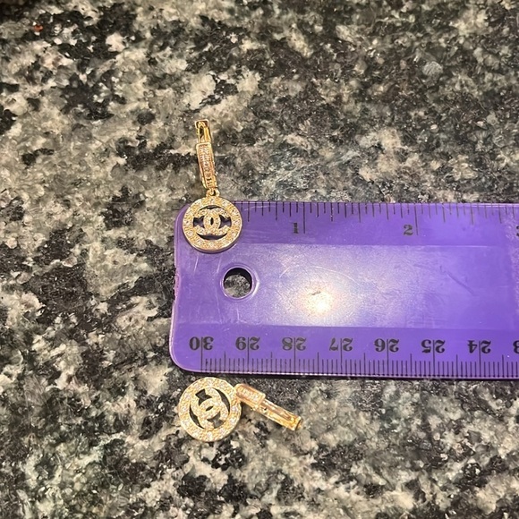 New Gold plated pair of designer look dangling Huggies Earrings - Picture 4 of 5